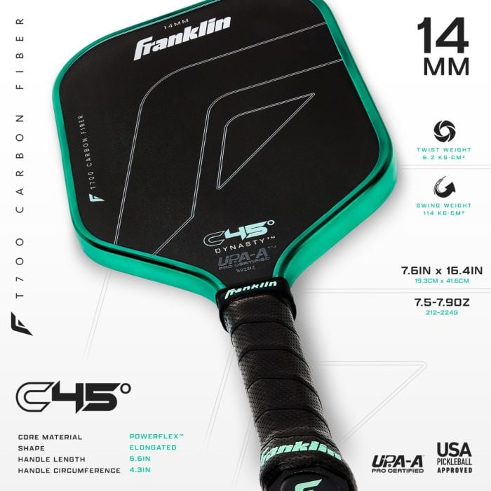 Franklin C45° Carbon Fiber Pickleball Paddle - Dynasty 14mm - Green
