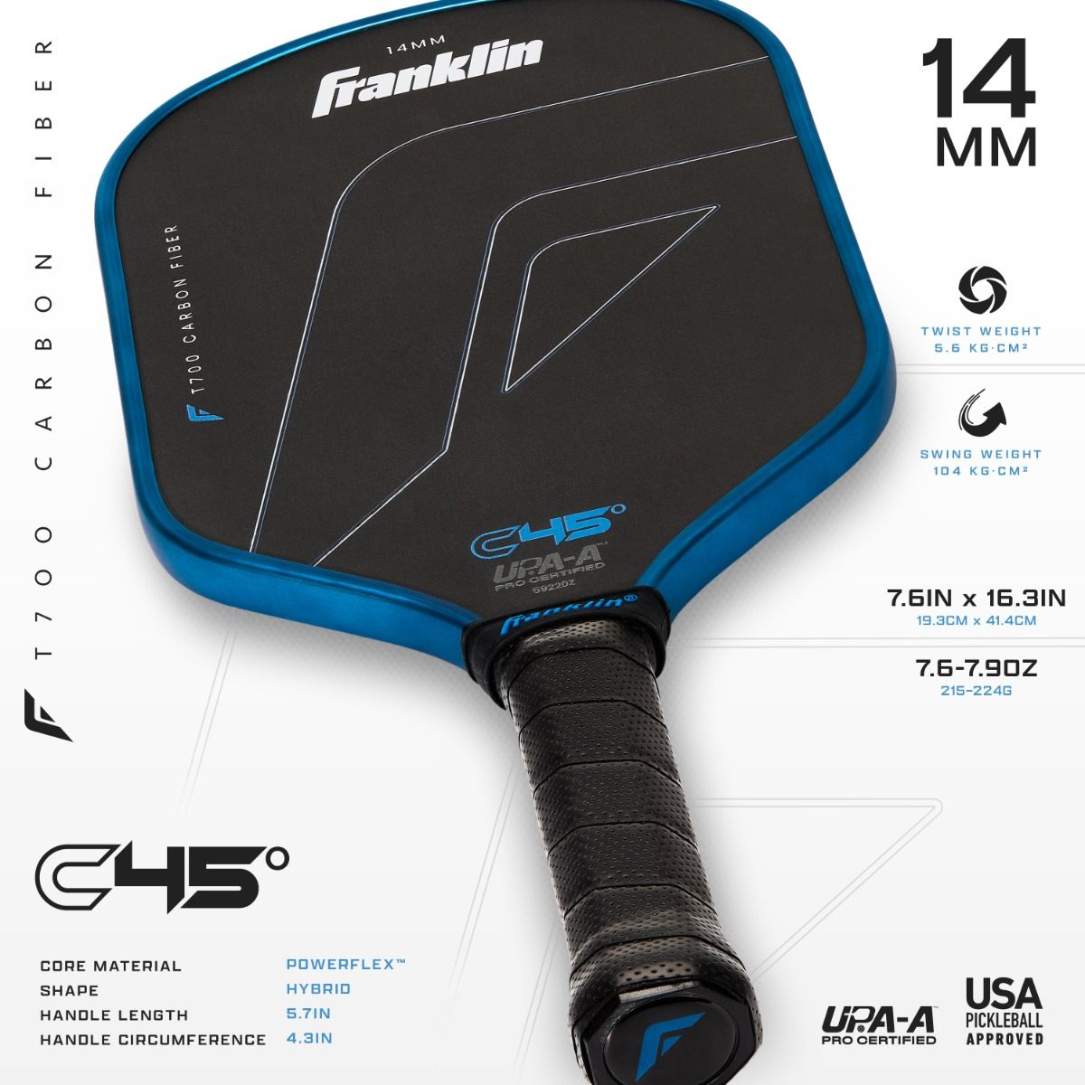 Franklin C45° Carbon Fiber Pickleball Paddle - 14mm - Blue