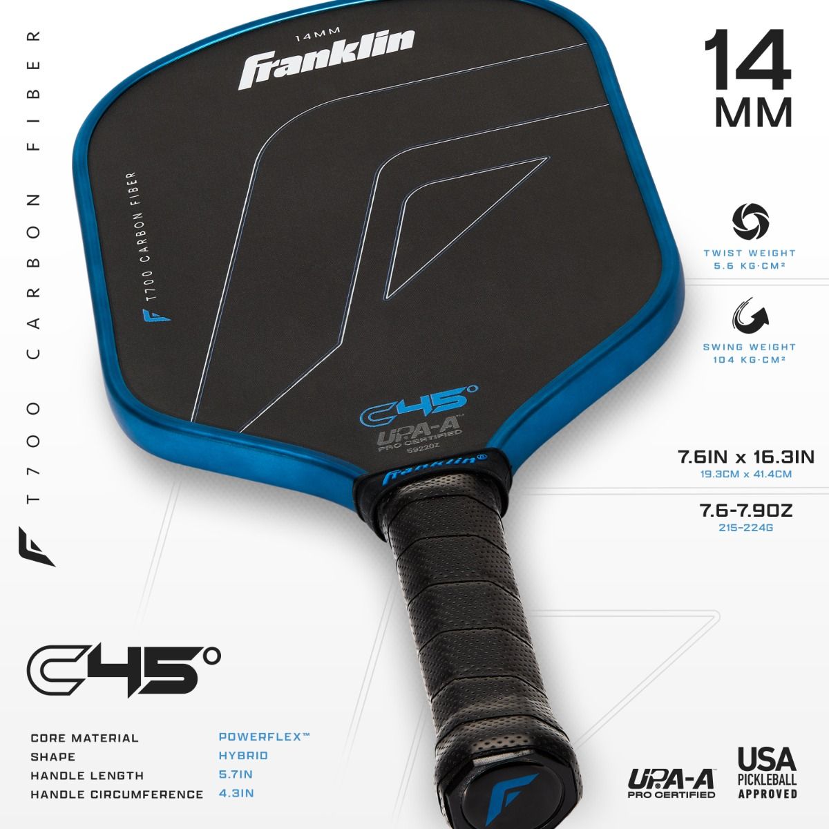 Franklin C45° Carbon Fiber Paddle - 14mm - Blue