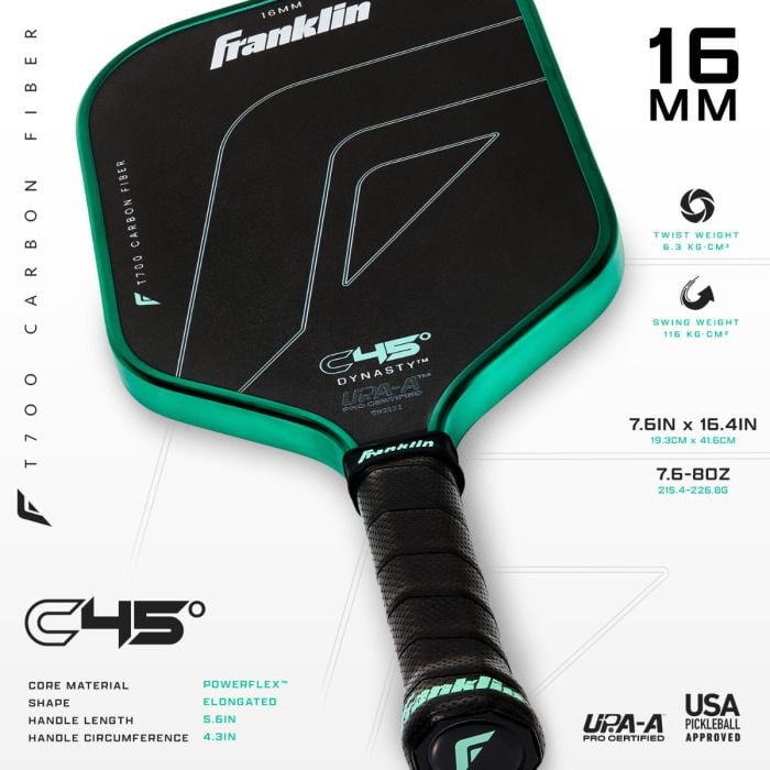 Franklin C45° Carbon Fiber Pickleball Paddle - Dynasty 16mm - Green
